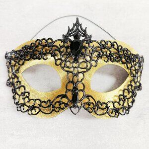 Mens masquerade mask, Black gold mask, Venetian mask, Prom mask, 2 in 1 mask